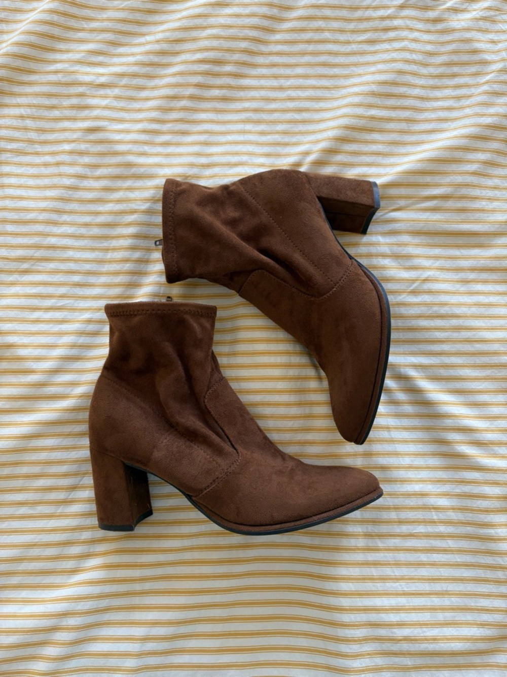 Nine West Brown Faux Suede Block Heel Ankle Booties
